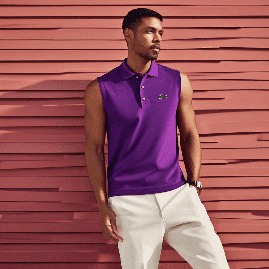 Guy wearing a sleeveless Lacoste polo shirt Purple