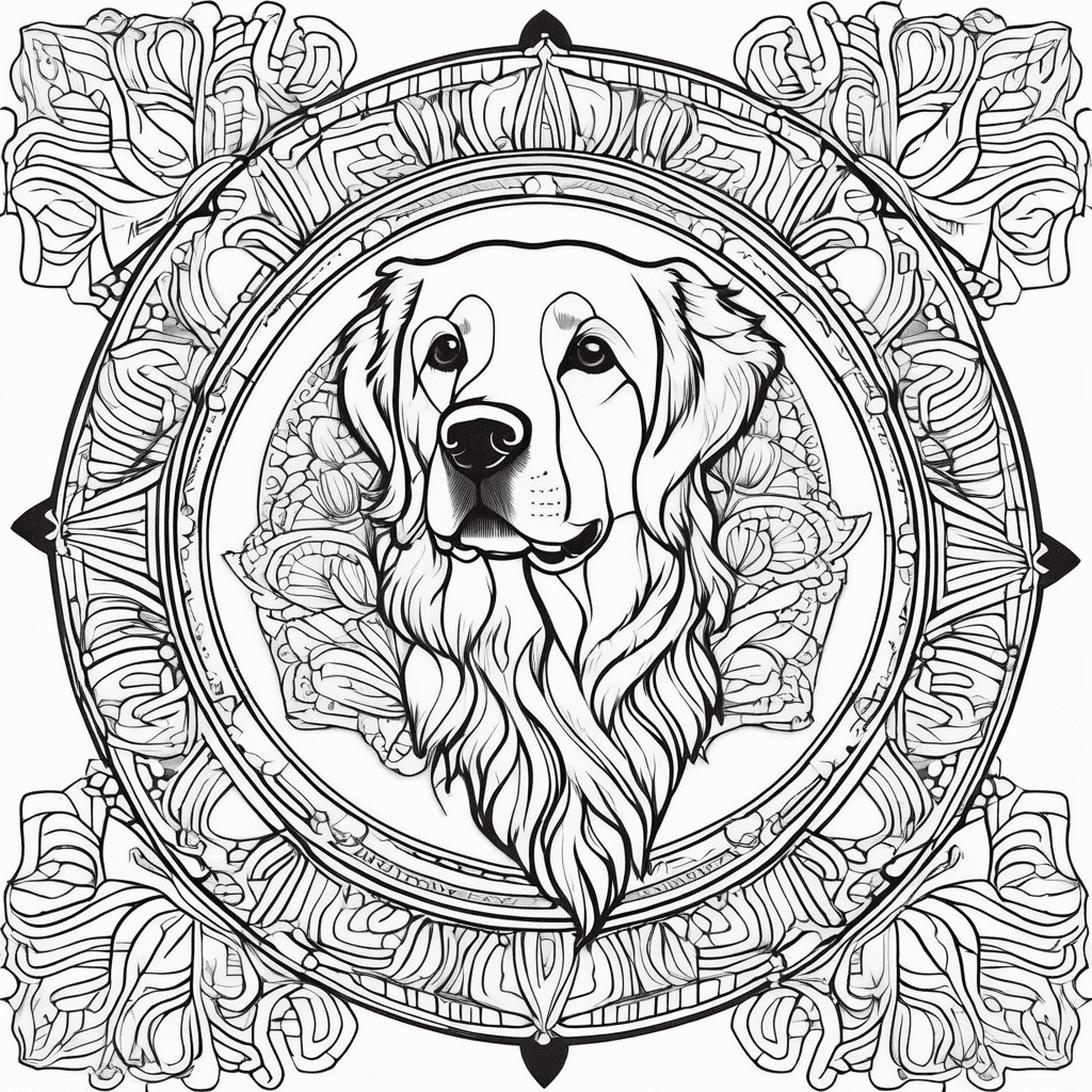 oloring page for adults, mandala, dog image Golden Retriever,
